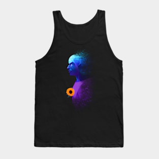 Blue alien Mr. Manhattan with sunflower and dispersion Tank Top